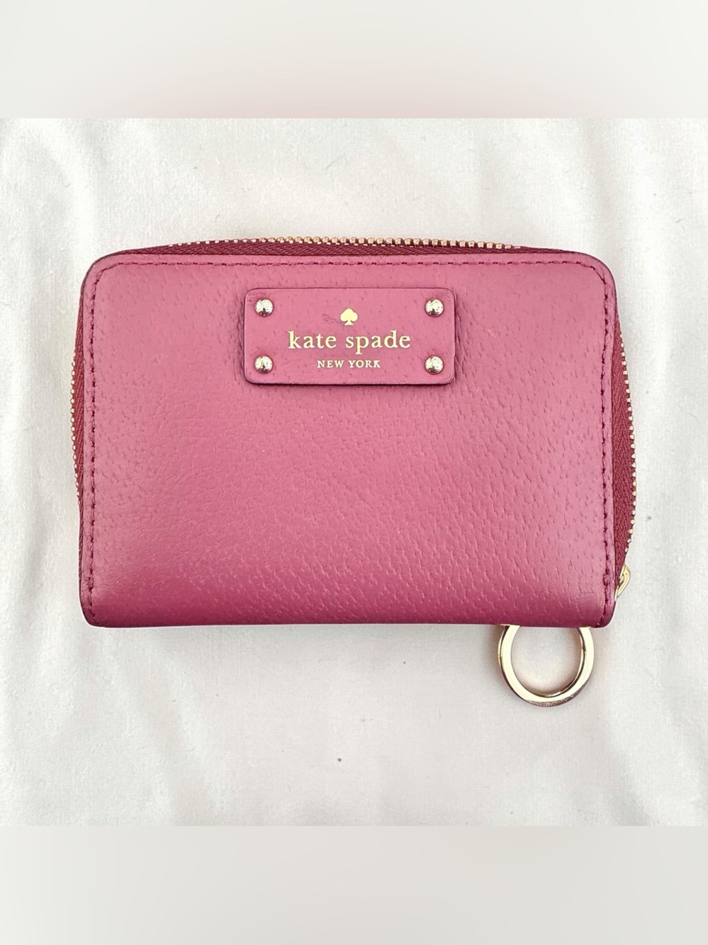 Kate Spade Burgundy Color Leather Zip Card Wallet • Gold Hardware